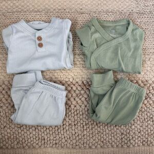 Neutral & Sage Baby Two-Piece Sets - Soft Perforated Knit